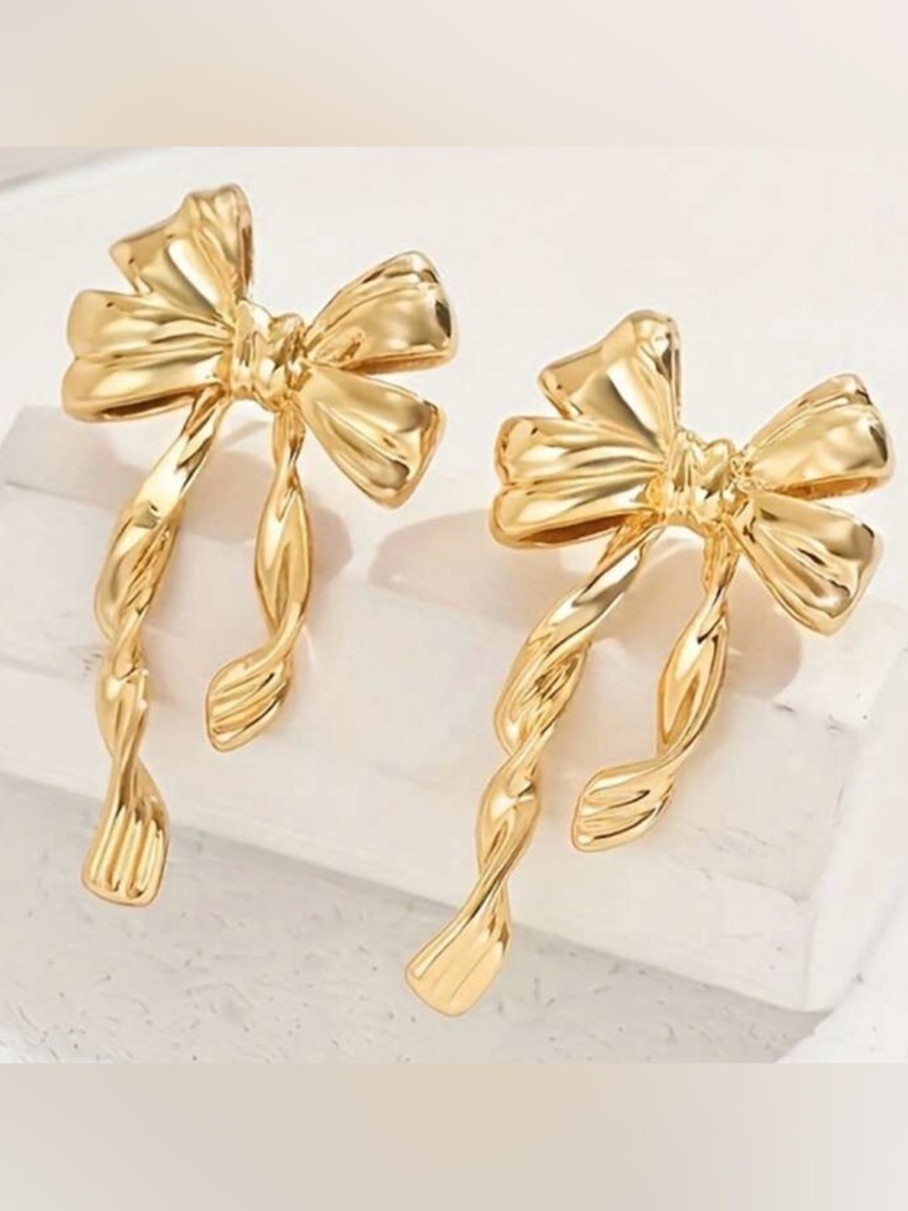 Gold Bow Drop Earrings